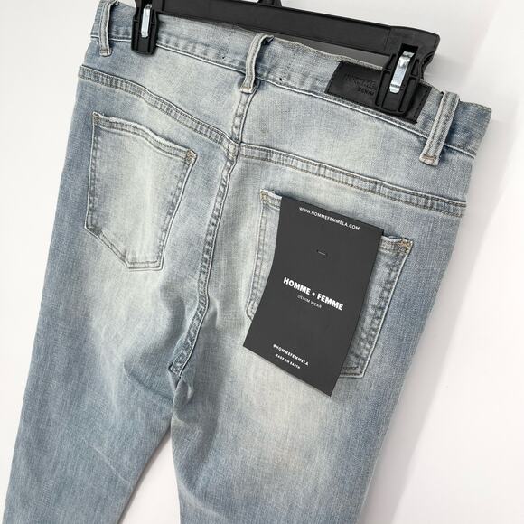 Homme + Femme NEW Skinny Blue Jeans Mens Sz 32 Light Wash Stretch Streetwear - Picture 6 of 9